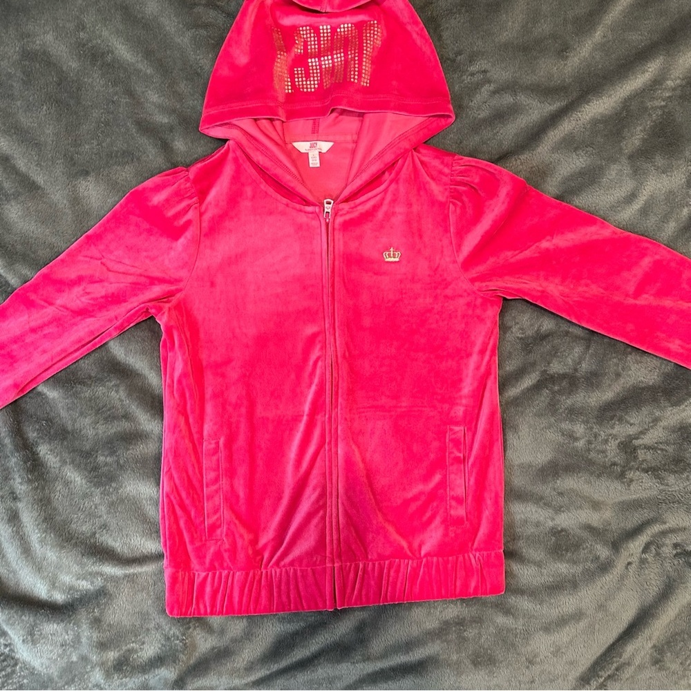 Juicy Couture Girls Velour Zip Up Hoodie in Pink Size Large or adult XS